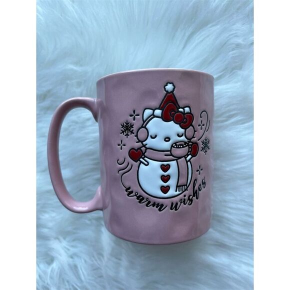 🆕 Hello Kitty Snowman Mug Pink Holiday Christmas Double Sided - Picture 2 of 3